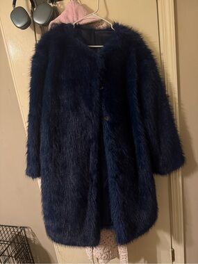 Luxurious Navy Faux Fur Coat - Women’s Plush Outerwear
